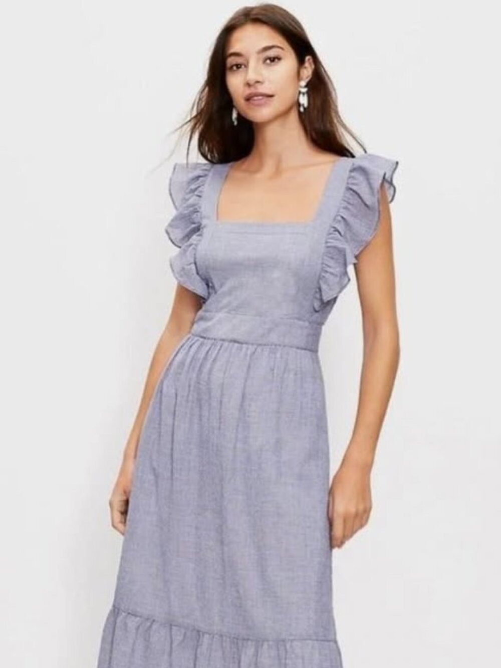 Loft Petite Checked Ruffle Cutout Back Midi Dress Size 12 P
